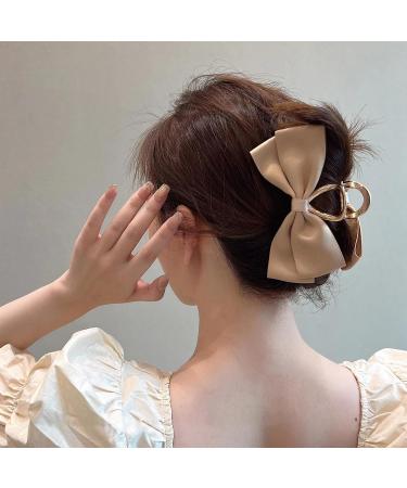 Bow Clips - Large Hair Claw Clamp Hair Barrettes Satin Bow for Hair Clips Hair Styling Clamps for Adult and Women Champagne - Buy Online on GoSupps.com