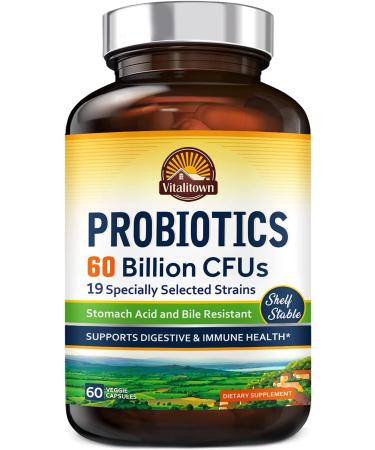 Vitalitown Probiotics + Prebiotics - 60 Billion CFUs, 19 Strains, Vegan, Non-GMO, Digestive & Immune Support - Buy Online on GoSupps.com