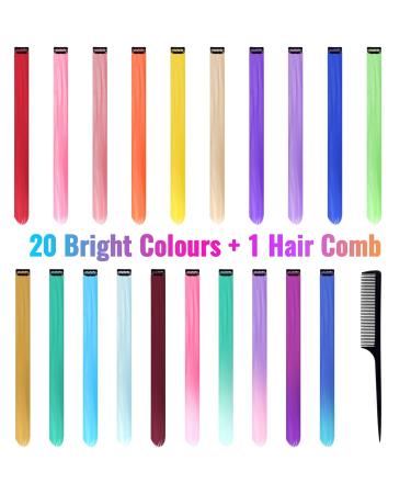 Yeestone 20-Piece Colored Hair Extensions - 55cm Clip-in Colorful Hair Clips with Comb for Women & Girls | Festival & Party Hair Decoration - Buy Online on GoSupps.com