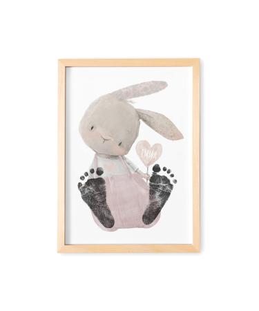Del m unique & personal footprint baby animal picture with rabbit personalized picture for footprints baby room decoration children's room newborn gift for birth (without color | DIN A4) DIN A4 |Foot length up to 9 cm |Age up to 6 months of hare altrosa