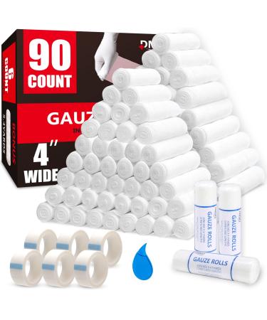 Gauze Rolls 90 Packs of 4 x 4.1 yd Latex-Free Conforming Stretch Gauze Bandage Roll Non-Sterile Gauze Rolls and Medical Gauze Rolls Super Soft Woven for Primary Wound Dressing Support 4IN Pack of 90