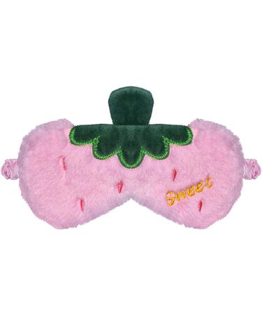 Ulife mall nice strawberry children sleep mask funny soft fluffy cartoon eye mask plush strawberry silk eyeliner for girls boys women men party & travel (light pink strawberry)