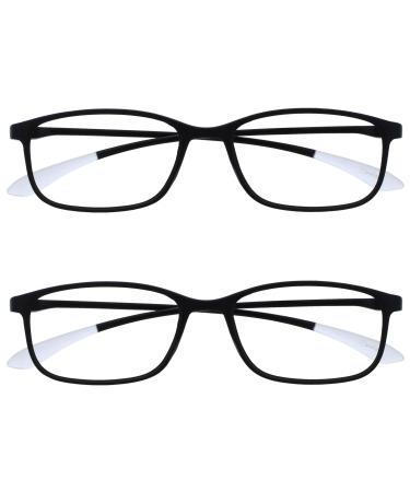 Opulize ICE reading glasses 2 Pack Ultralight frame scratch-resistant matt black crystal-gray pointed men women RR61-1 +3.50 +3.50 diopters Matt black with crystal gray tips