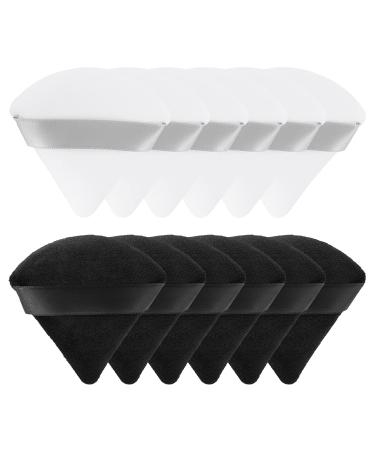 MOTZU 12 Pieces Pure Cotton Powder Puff, Made of Cotton Velour in Triangle Wedge Shape Designed for Contouring, Under Eyes and Corners, 2.76 inch Normal Size, with Strap, Makeup Tool For Cosmetic White & Black