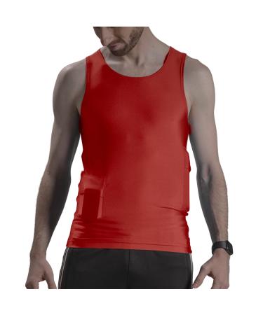 RevelWear Scoop Neck Tank Top for Men with Insulin Pump Holder - Separate Cell Phone Carrying Pocket - Soft Sleeveless Tank Tops for Diabetes Patients  Perfect for Running Walking Cycling & Gym Red Medium