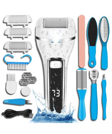 Electric Feet Callus Removers Rechargeable  13 in 1 Portable Electronic Foot File Pedicure Tools kit  Professional Feet Care  3 Rollers  2 Speed  for Remove Cracked Heels Calluses and Hard Skin Black
