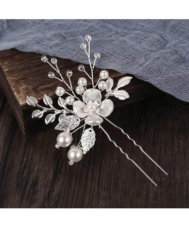 JUSTUSNX Silver Bride Wedding Headpiece Pearl Hair Pins Accessories Bridal Crystal Flower Hair Pieces for Women and Girls - Buy Online on GoSupps.com