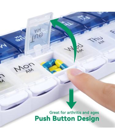 Mericargo Weekly Pill Organizer | Easy Fill Twice a Day | Large 7-Day Medical Storage Box for Vitamins & Fish Oil - Blue - Buy Online on GoSupps.com