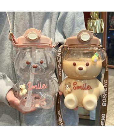 JQWSVE Kawaii Bear Straw Bottle - Cute and Leak-Proof 47oz Coffee Water Bottle for Office Travel - Buy Online on GoSupps.com