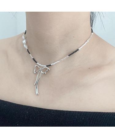 Shop OralGos Fashionable Necklace - Metal Bow Pendant Choker Cute Silver Clavicle Chain for International Shipping - Buy Online on GoSupps.com