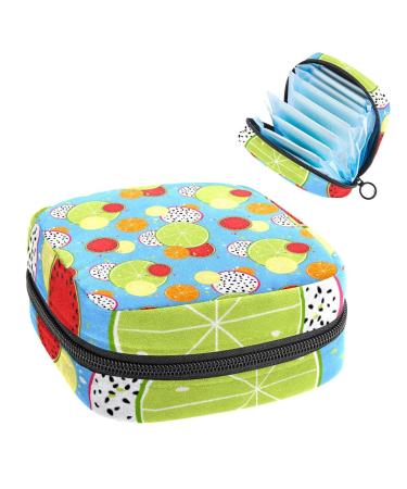 Anna Cowper Fruits Pattern Sanitary Napkin Storage Bag Feminine Menstrual Cup Pouches Nursing Pad Holder Tampon Bags Portable Period Bag for Women Teen Girls 1Pcs Multi-colored 7
