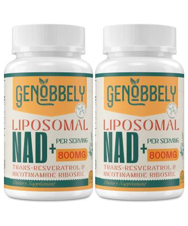 GENOBBELY 800 mg Liposomal NAD+ Supplement with Nicotinamide Riboside 200 mg, Trans-Resveratrol 100 mg - True NAD Supplement for DNA Repair, Healthy Aging, Brain Function - 120-Day Supply 60 Count (Pack of 2)
