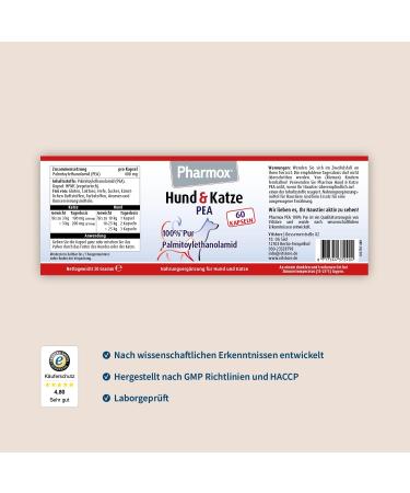 Pharmox Dog & Cat PEA - 100% Pure High Dosage 60 Capsules | Premium Pet Supplement for Health - Buy Online on GoSupps.com