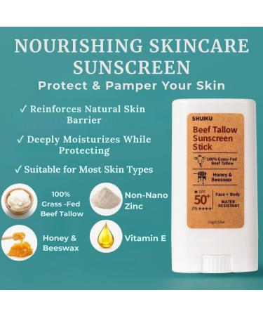 Beef Tallow Sunscreen Organic Stick SPF 50 Tallow-Based Mineral Sunscreen with Honey & Beeswax for Face & Body Water-Resistant Natural Sunblock 0.53 oz - Buy Online on GoSupps.com