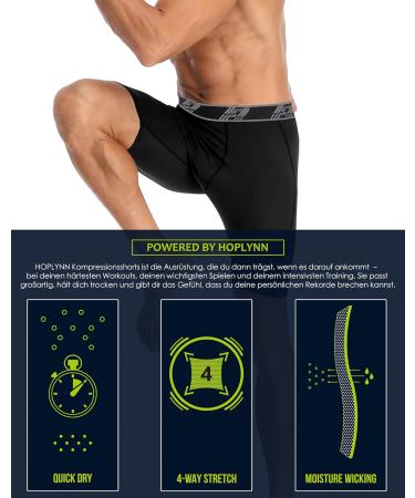 HOPLYNN Men's Compression Shorts - Quick-Drying 3/4 Running & Cycling Pants - Pack of 3 Black - Ideal for Football & Fitness - Buy Online on GoSupps.com