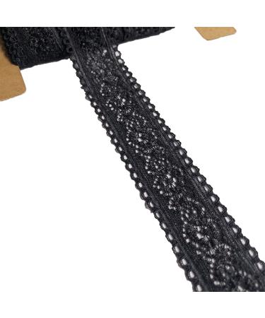 Lace Realm 1 Inch Wide Black Stretch lace Ribbon Elastic Trim Lace Fabric for Bridal Wedding Decorations   Sewing DIY Making and DIY Crafts (9073 Black)