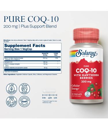 Buy SOLARAY Pure CoQ-10 200 mg Heart Health & Energy Support | 30 VegCaps | International Shipping Available - Buy Online on GoSupps.com