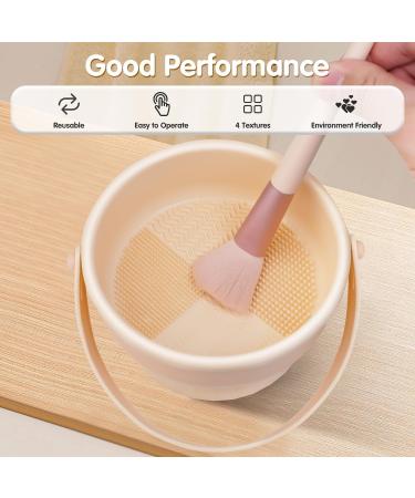 3 in 1 Makeup Brush Cleaner Mat & Bowl - Silicone Brushes Cleaner with Hanger | Beauty Sponge & Blender Holder - Khaki - Buy Online on GoSupps.com