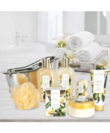 Spa Luxetique Spa Gift Set for Women Vanilla Fragrance Luxurious 8pc Gift Baskets for Women Cute Bath Tub Holder Gifts for Women - Birthday & Christmas Gift Set for Women Includes Shower Gel Bubble Bath Body Butter & More. Holiday Gift Idea Charming Vanil - Buy Online on GoSupps.com