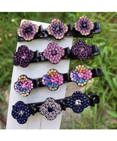 Sparkling Crystal Stone Braided Hair Clips Set - 2022 New Women's Satin Fabric Bands with Rhinestone Clover Detail (Pack of 4) - Buy Online on GoSupps.com