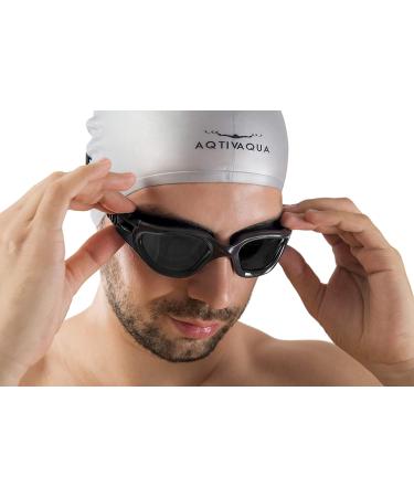 AqtivAqua Wide View Swimming Goggles - All Black Goggles + Silver Case Shade - Buy Online on GoSupps.com