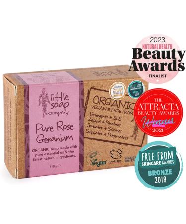 Little Soap Company Organic Rose Geranium Soap Bar 110g - Vegan, Cruelty Free, No SLS or Parabens - Natural & Organic Body and Hand Soap - Buy Online on GoSupps.com