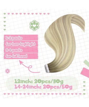 Youngsee Real Hair Extensions Tape Ombre 55cm - Ash Blond Balayage & Platin Blond Remy Tape Ins (20 Pcs 50g) - Premium Quality Hair Extensions - Buy Online on GoSupps.com