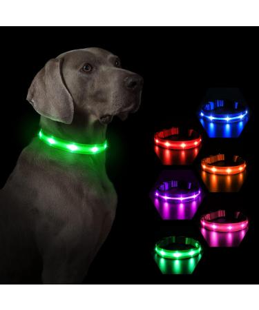 Masbrill LED Dog Collar - Luminous Waterproof Safety Collar with 3 Flashing Lights for Small Medium & Large Dogs (Adjustable 28-40cm/11-15.7in) - Green - Buy Online on GoSupps.com