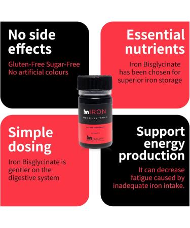 BN Healthy Iron & Vitamin C Tablet - Premium Iron Bisglycinate Supplement with Vitamin C - 60 Tablets for Enhanced Energy and Iron Absorption - Buy Online on GoSupps.com