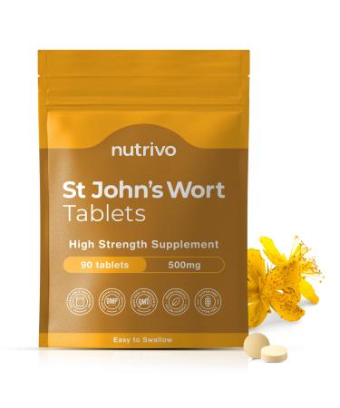 Nutrivo St John's Wort 500mg - 90 Tablets | 3 Month's Supply | Traditional Herbal Medicine for Mood and Anxiety Support | Maximum Strength Tablets | Vegan | UK Made