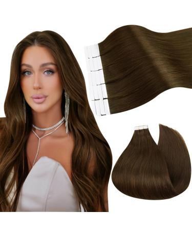 Ugeat tape extensions real hair chocolate brown tape extensions smooth tape extensions real hair dark brown 55cm 20 pieces 50 grams #4 55 cm #4