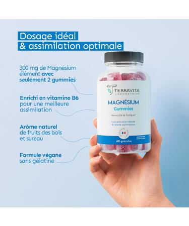 Magnesium Gummies | Ultra Concentrates: 150 mg Magnesium Element by Gummy | Sleep - Stress - Fatigue | Up to 2 Months of Cure | 60 Gummies with Vitamin B6 | Made in France Terravita - Buy Online on GoSupps.com