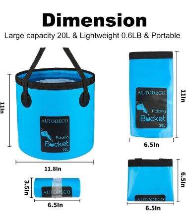 AUTODECO Collapsible Bucket 5 Gallon - Portable Wash Basin for Outdoor Activities - Blue, 20L Capacity - Buy Online on GoSupps.com