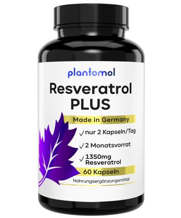 60 resveratrol plus capsules with 1350mg resveratrol high -dose with 100: 1 extract ratio - pure resveratrol plus complex of Plantomol - only 2 capsules/day - high -dose with piperin - vegan 60 capsules - Buy Online on GoSupps.com