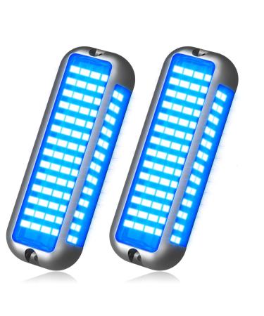 BASIKER BS4 Marine LED Boat Light (2x3000LM 84LED, 180), 10-36V, 316 Stainless Steel, IP68, Air or Underwater, Surface Mount for Cruise Ships, Yachts, Boats, Sailboat, Pontoon, Transom (Blue) 3000LM BS4 Blue
