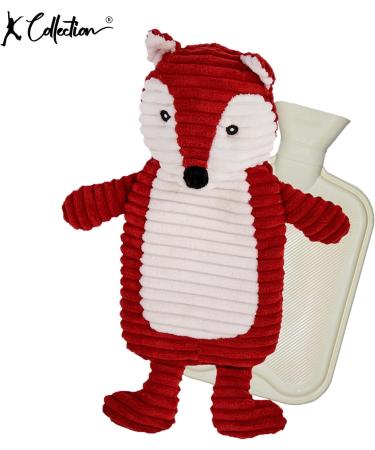 K Collection Fox Design 3D Novelty Hot Water Bottle - Removable Plush Cover - Natural Rubber - Corduroy HWB - Buy Online on GoSupps.com