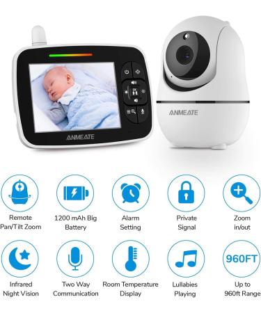 Baby Monitor with Remote Pan-Tilt-Zoom Camera  3.5 Large Display Video Baby Monitor with Camera and Audio |Infrared Night Vision |Two Way Talk | Room Temperature| Lullabies and 960ft Range (V2) - Buy Online on GoSupps.com