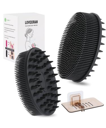 Upgrade Silicone Body Scrubber Set Easy to Clean Silicone Loofah Exfoliating Body Brush and More Hygienic Than Traditional Loofah Lathers Well (Black)