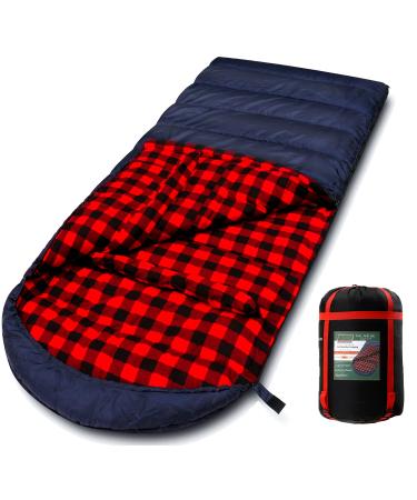PALLYGO 0 Degree Sleeping Bag Cotton Flannel Sleeping Bags for Adults Cold Weather Camping Winter Zero Degree Warm Weather Big and Tall Right Zip