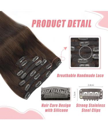 Vlasy Clip in Human Hair Extensions 14 Inch Dark Brown - 7 Piece Seamless Thick Weft Clip in Extensions for Women - Natural Straight Real Remy Hair - 70g - Buy Online on GoSupps.com