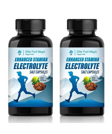 2 Pack Enhanced Stamina and Endurance Electrolytes Salt Capsules with Adaptogens Cordyceps Mushroom and Rhodiola Root for Trail Running Performance Ultra Racing