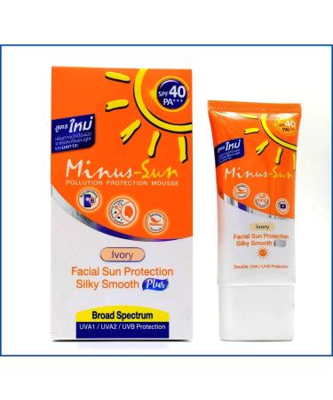 Minus (Sol) Sun SPF40 PA+++ Ivory (New Formula x 1 Ounces) Facial Sun Protection Silky Smooth Plus with Broad Spectrum UVA1 UVA2 and UVB Protection