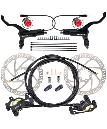 CooMeng Zoom H876E 2-PIN/3-PIN 4-Pistons E-Bike Electric Power-Off Hydraulic Brake Set with 180mm Rotors, Pre-Bled Hydraulic Disc Brake Caliper Lever for eBike/E-Scooter (Included Mounting Adapter) Black & 2-PIN Connector