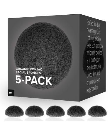 Minamul Konjac Exfoliating Organic Facial Sponge Set Gentle daily face scrub/skincare best bamboo activated charcoal Safe for Oily Dry Combination or Sensitive skin Makeup Remover 5 pack