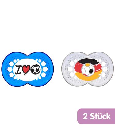 MAM Original Silicone Pacifier Set - Football Collection | Tooth-Friendly Baby Pacifiers (6-16 Months) with Box | Skinsoft Silicone Blue - Buy Online on GoSupps.com