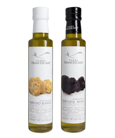 2 -person trial package Terre Francescane - truffle oil - Extra Native olive oil with the aroma of black and white truffles from Italy (250 ml each) ideal for refining food - ideal as a gift