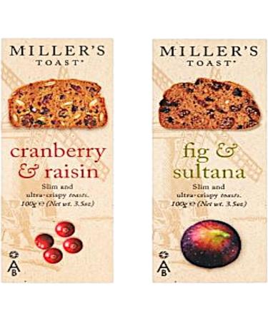 Artisan Cheese Biscuit Variety 2 Pack - Contains Millers Toast Cranberry & Raisin Fig & Sultana (2 x 100g) Thin and Crispy Fruit Toasts - Buy Online on GoSupps.com