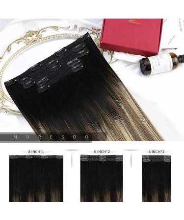 Affordable Moresoo Clip-In Real Hair Extensions - Black to Brown & Medium Blonde - 30cm 7PCs 80g - Buy Online on GoSupps.com