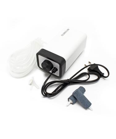 Sunun an electromagnetic air pump for aquarium and/or garden pond in sizes 1.5 l/min/2x 1.5 l/min/2x 2.8 l/min or 120 l/min 174 x 80 x 70 mm