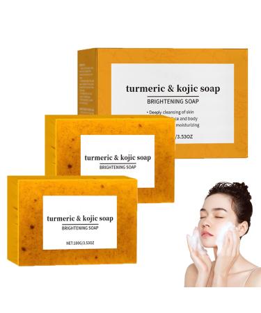 homomdy Lemon Turmeric Soap Bar with Kojic & Vitamin C Brightening & Deep Cleansing Soap for Face & Body Moisturizing & Smoothing Skin Uniform Complexion (2pcs)